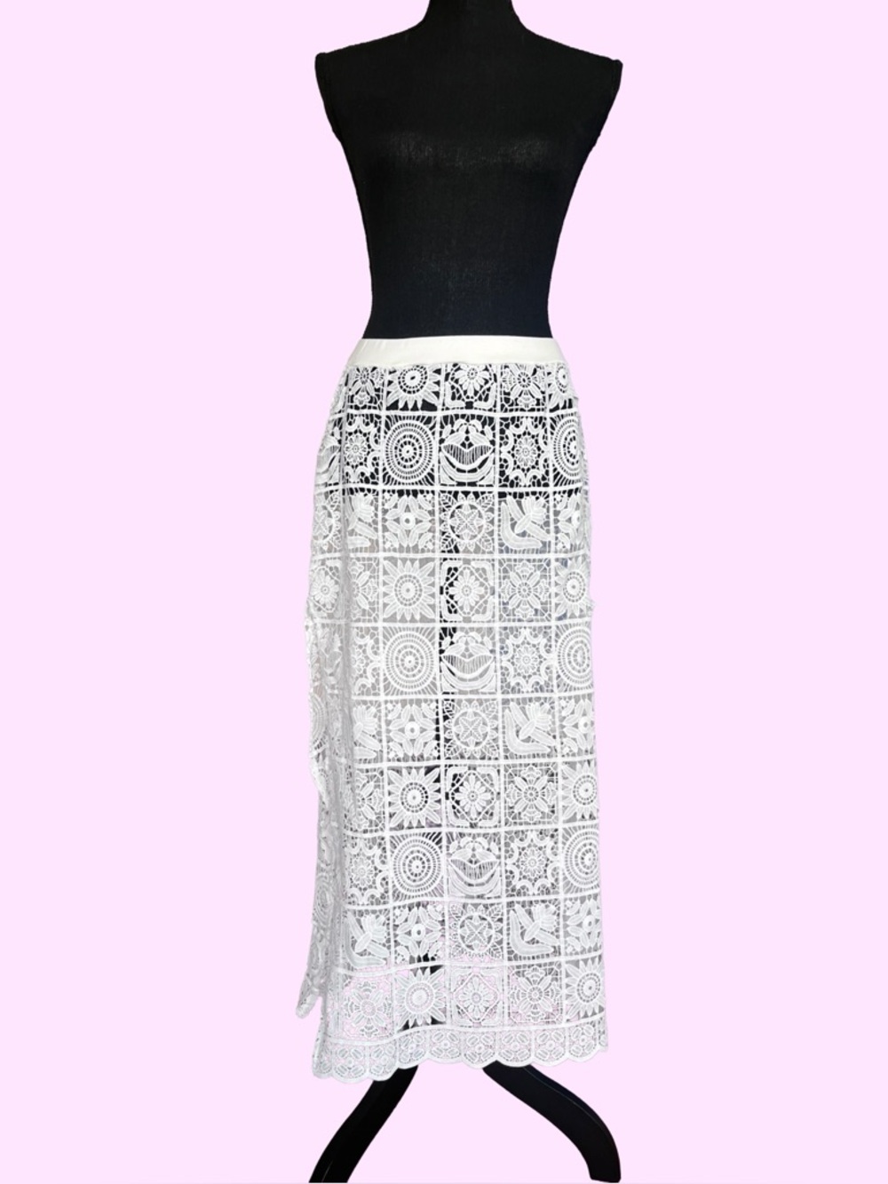 SUGAR THRILLZ Crochet White Maxi Skirt With Slit